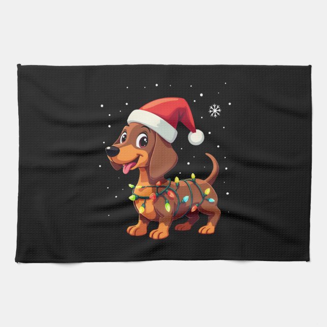 Christmas Dog Dachshund Santa Xmas Wiener 3 Tea Towel (Horizontal)