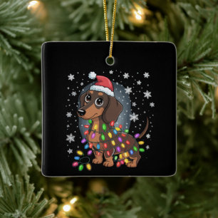 Christmas Dog Dachshund Santa Xmas Wiener Ceramic Ornament