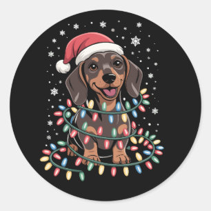 Christmas Dog Dachshund Santa Xmas Wiener Classic Round Sticker