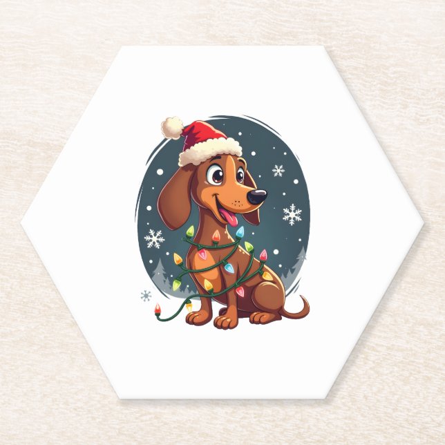 Christmas Dog Dachshund Santa Xmas Wiener Women Me Paper Coaster (Front)
