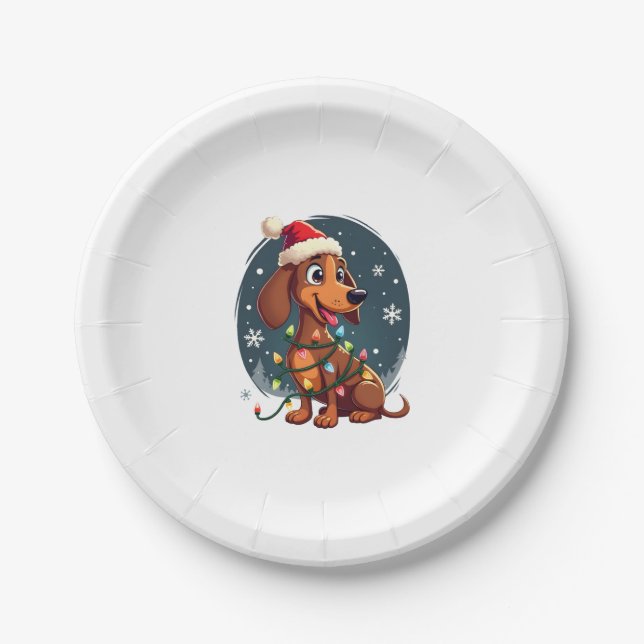 Christmas Dog Dachshund Santa Xmas Wiener Women Me Paper Plate (Front)