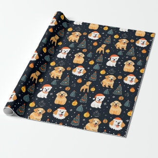 christmas dog dogs holiday christmas tree pattern wrapping paper