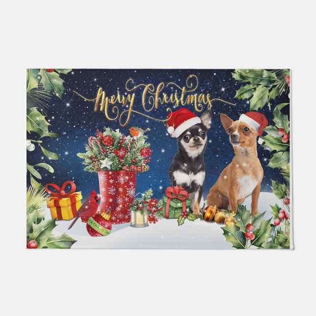 Christmas Dog Doormat, Chihuahua Lovers Gift Doormat (Front)