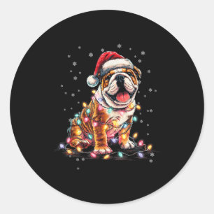 Christmas Dog English Bulldog Santa Xmas Women Men Classic Round Sticker