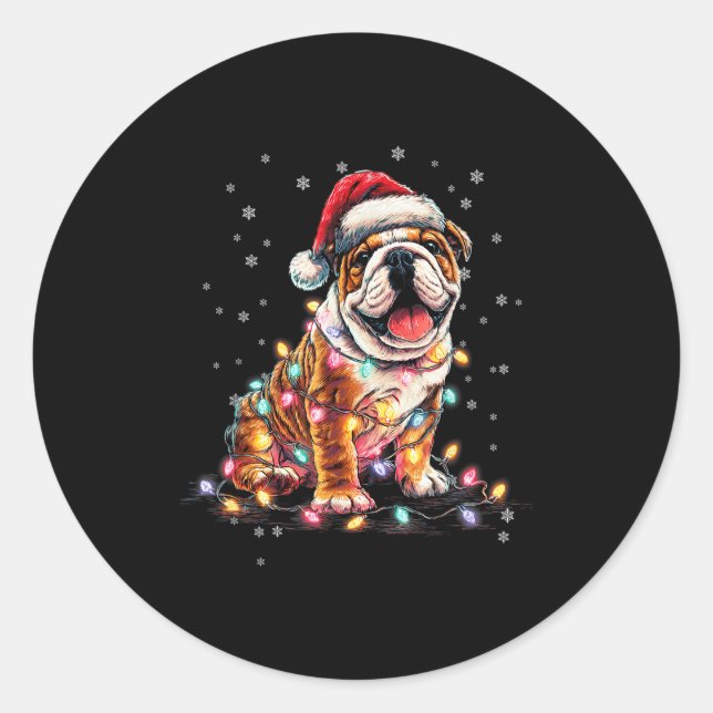 Christmas Dog English Bulldog Santa Xmas Women Men Classic Round Sticker (Front)