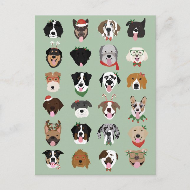 Christmas Dog Face Pattern Postcard (Front)