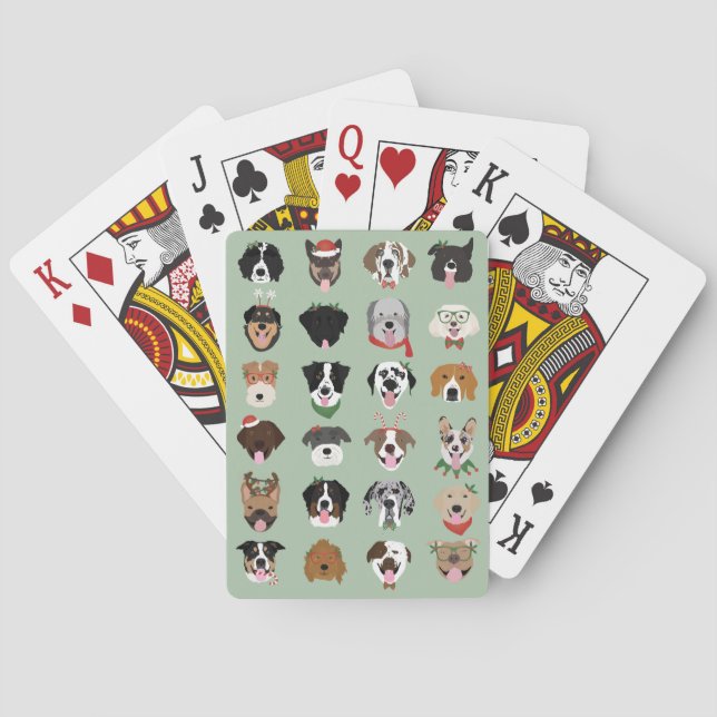 Christmas Dog Face Pattern Postcard Playing Cards (Back)