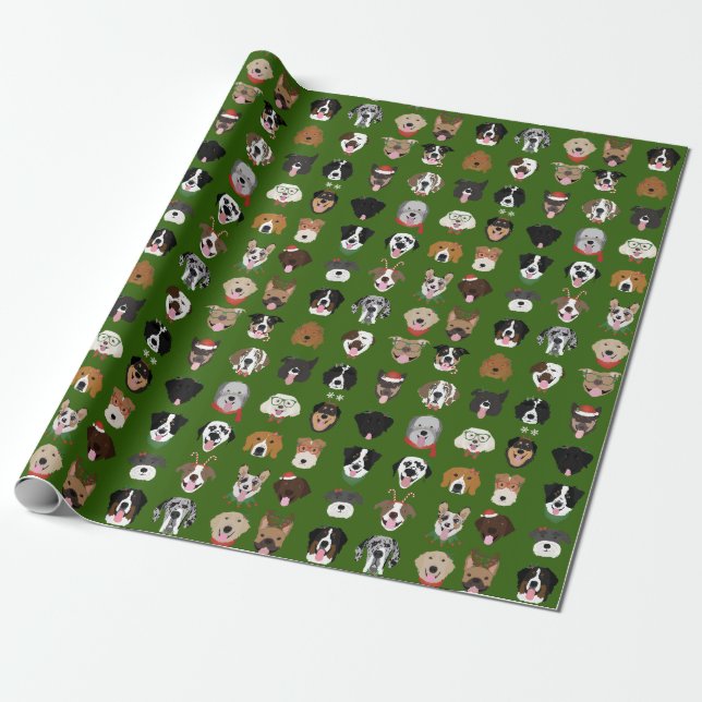 Christmas Dog Face Pattern Wrapping Paper (Unrolled)