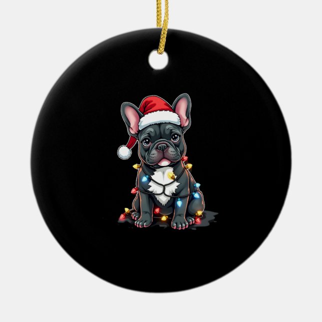 Christmas Dog French Bulldog Xmas Frenchie 3 Ceramic Tree Decoration (Front)
