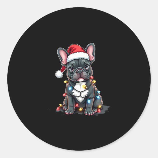 Christmas Dog French Bulldog Xmas Frenchie 3 Classic Round Sticker (Front)