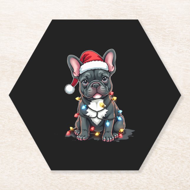 Christmas Dog French Bulldog Xmas Frenchie 3 Paper Coaster (Front)