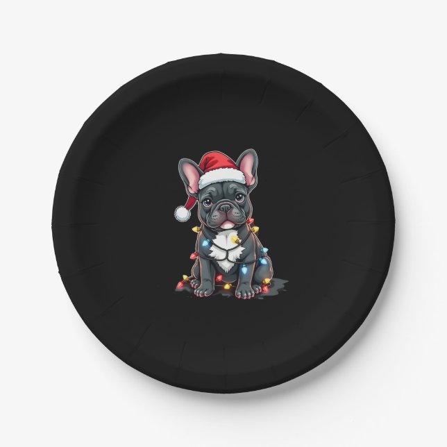 Christmas Dog French Bulldog Xmas Frenchie 3 Paper Plate (Front)