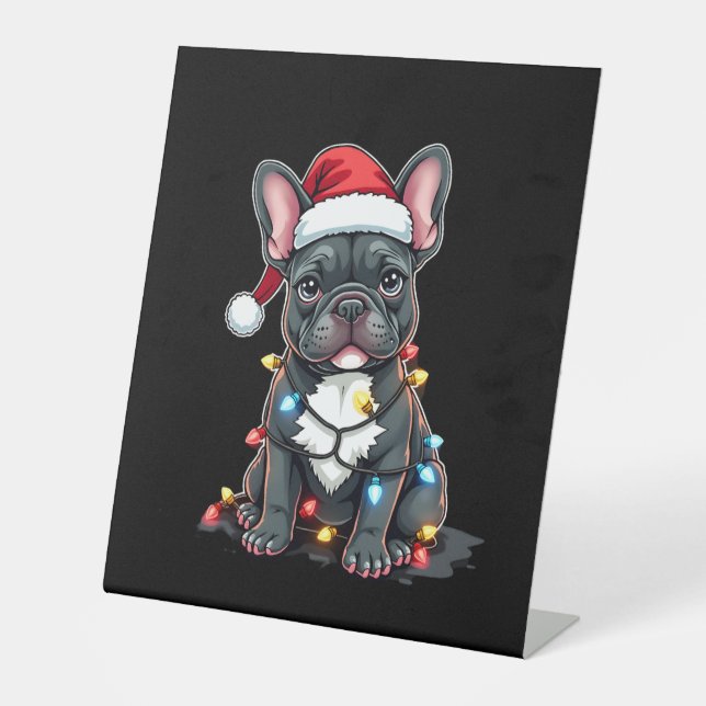 Christmas Dog French Bulldog Xmas Frenchie 3 Pedestal Sign (Front)