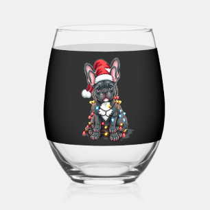 Christmas Dog French Bulldog Xmas Frenchie 3 Stemless Wine Glass