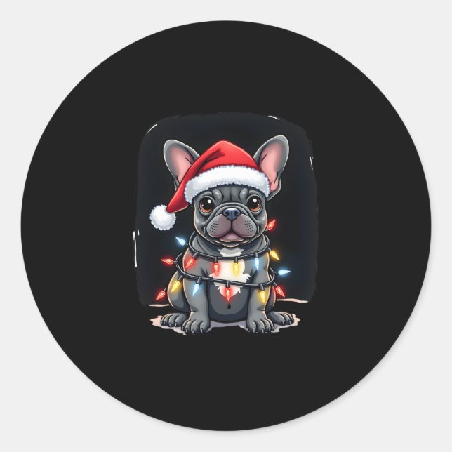 Christmas Dog French Bulldog Xmas Frenchie Men Wom Classic Round Sticker (Front)