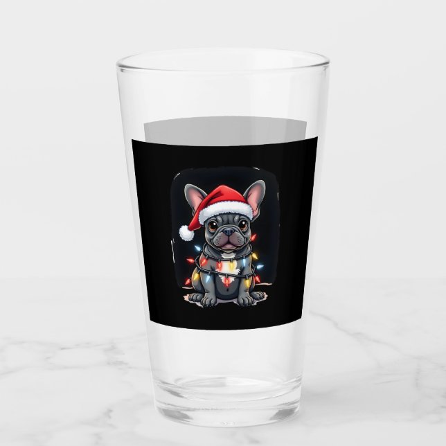 Christmas Dog French Bulldog Xmas Frenchie Men Wom Glass (Front)
