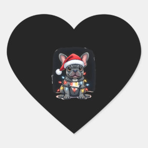 Christmas Dog French Bulldog Xmas Frenchie Men Wom Heart Sticker