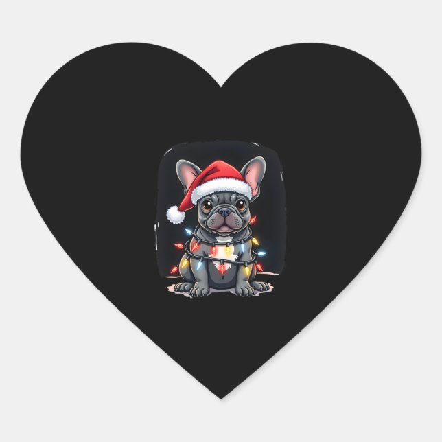 Christmas Dog French Bulldog Xmas Frenchie Men Wom Heart Sticker (Front)