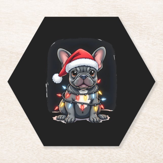 Christmas Dog French Bulldog Xmas Frenchie Men Wom Paper Coaster (Front)