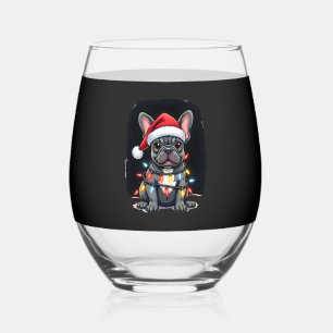 Christmas Dog French Bulldog Xmas Frenchie Men Wom Stemless Wine Glass