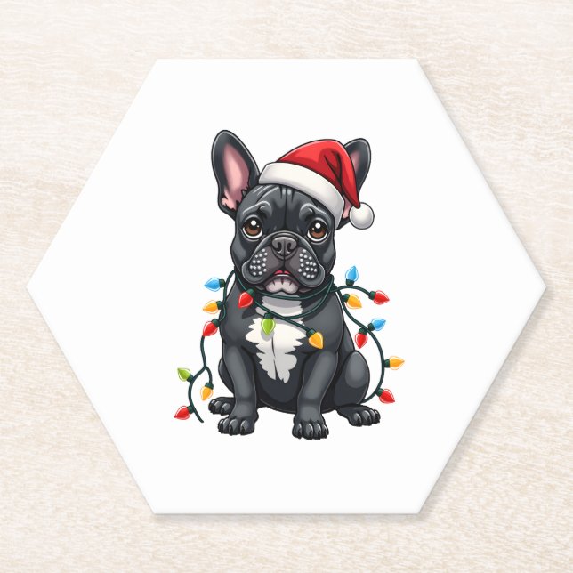 Christmas Dog French Bulldog Xmas Frenchie Paper Coaster (Front)