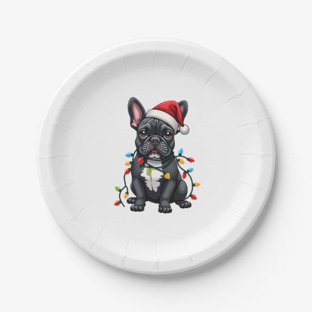Christmas Dog French Bulldog Xmas Frenchie Paper Plate (Front)
