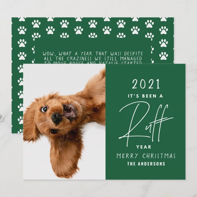Christmas dog funny ruff year in review card (Front/Back)