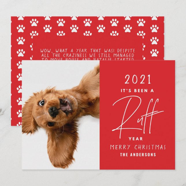 Christmas dog funny ruff year in review card (Front/Back)