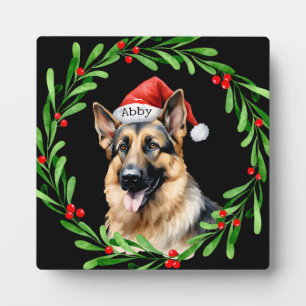 Christmas Dog German Shepherd Santa Plaque