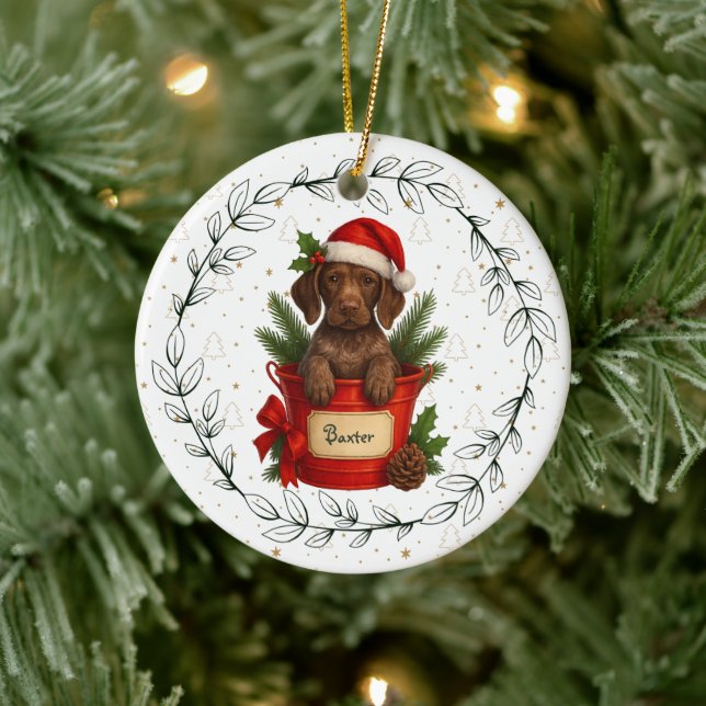 Christmas Dog German Shorthaired Pointer Santa Hat Ceramic Tree Decoration (Tree)