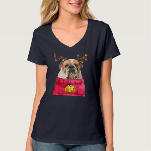 Christmas Dog Gift Bulldog Antlers Ugly Xmas Sweat T-Shirt