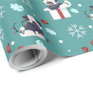Christmas Dog Gifts and Snowflakes  Wrapping Paper