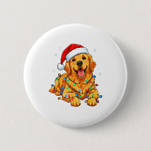 Christmas Dog Golden Retriever Lights Xmas 6 Cm Round Badge