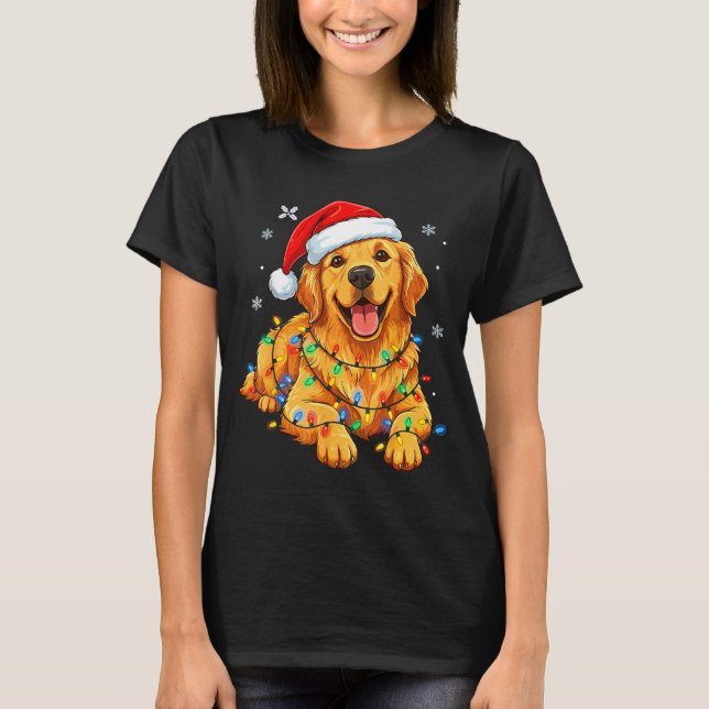 Christmas Dog Golden Retriever Lights Xmas  T-Shirt (Front)
