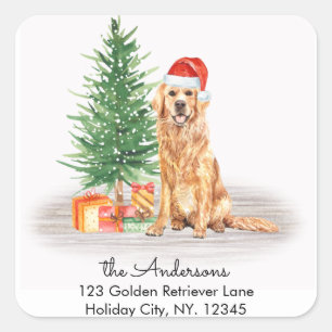 Christmas Dog Golden Retriever Return Address Square Sticker