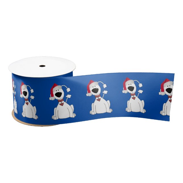 Christmas Dog Graphic With Hat  Satin Ribbon (Spool)