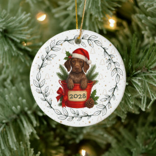 Christmas Dog GSP German Shorthaired Pointer Santa Ceramic Tree Decoration