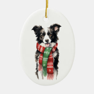 Christmas Dog, Holiday Border Collie  Ceramic Tree Decoration