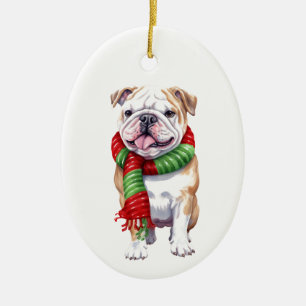 Christmas Dog, Holiday Bulldog, Ceramic Tree Decoration