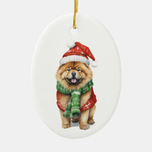 Christmas Dog, Holiday Chow Chow Ceramic Tree Decoration