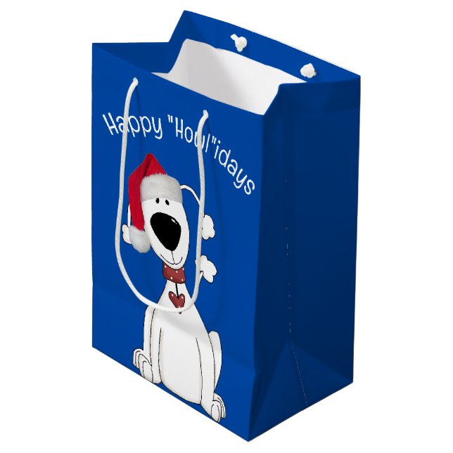 Christmas Dog Humour On Blue Medium Gift Bag (Front Angled)