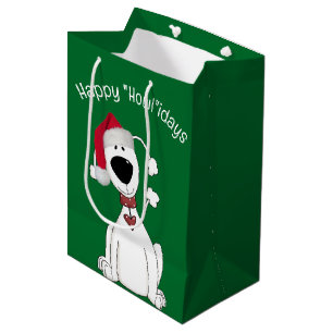 Christmas Dog Humour On Green Medium Gift Bag