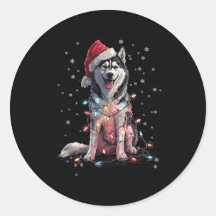 Christmas Dog Husky Santa Xmas Women Men Kids  Classic Round Sticker