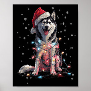 Christmas Dog Husky Santa Xmas Women Men Kids Poster