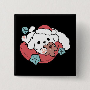 Christmas Dog in Santa Hat – Holiday Cheer for Pet 15 Cm Square Badge