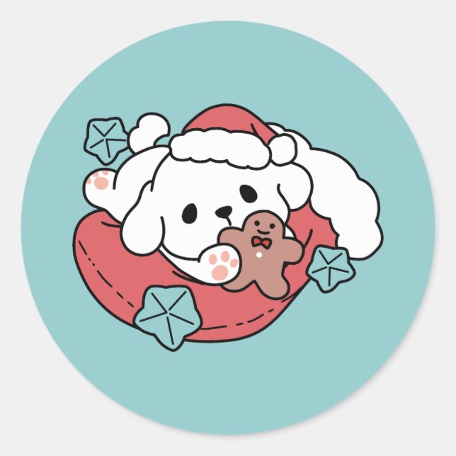 Christmas Dog in Santa Hat – Holiday Cheer for Pet Classic Round Sticker (Front)