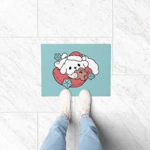Christmas Dog in Santa Hat – Holiday Cheer for Pet Doormat