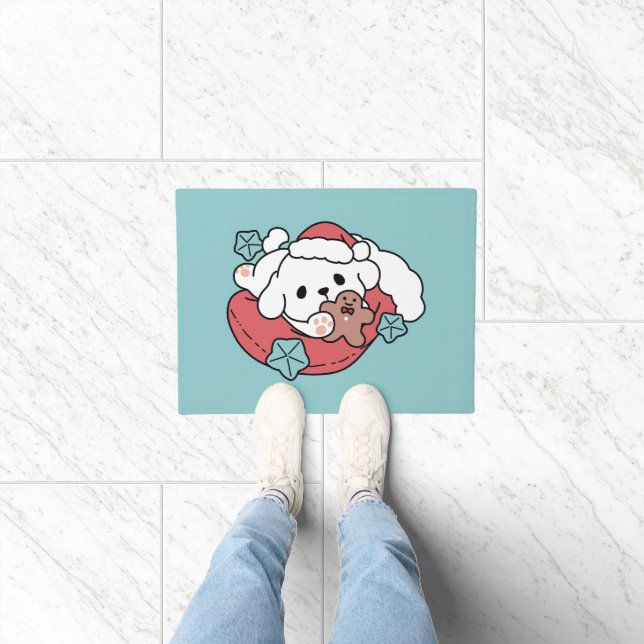 Christmas Dog in Santa Hat – Holiday Cheer for Pet Doormat (Indoor)