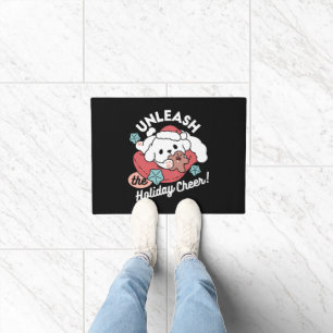 Christmas Dog in Santa Hat – Holiday Cheer for Pet Doormat