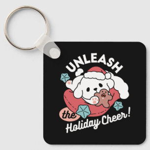 Christmas Dog in Santa Hat – Holiday Cheer for Pet Key Ring